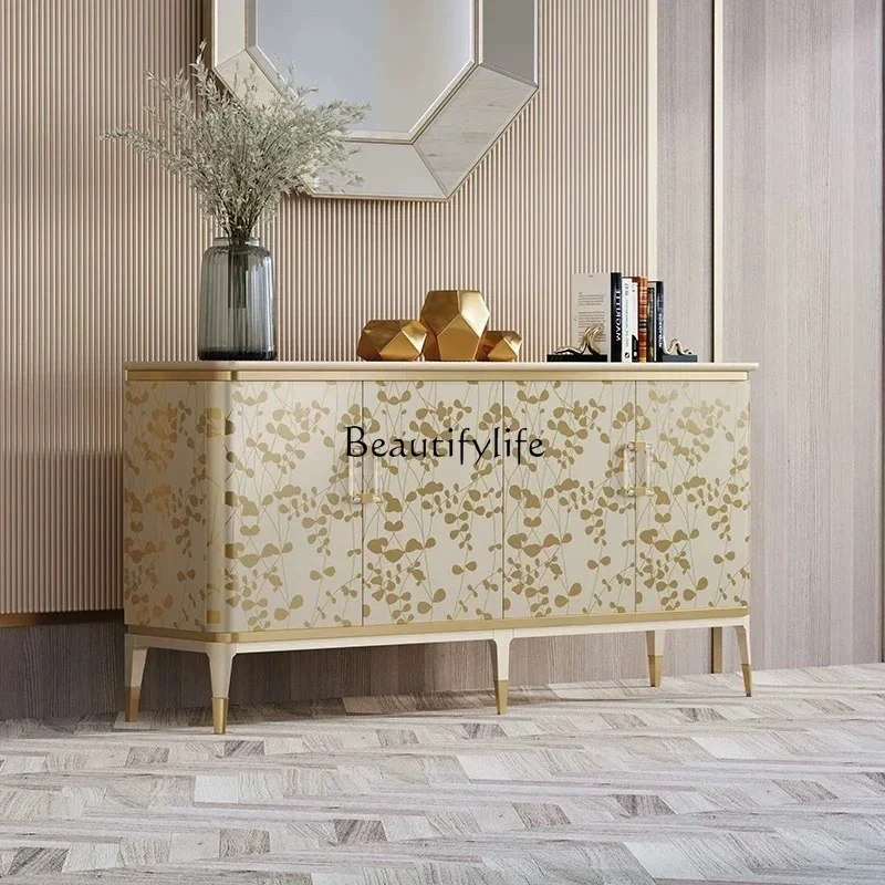 

09High-end American light gradual change autumn leaf wall cabinet French all solid wood entrance living room locker