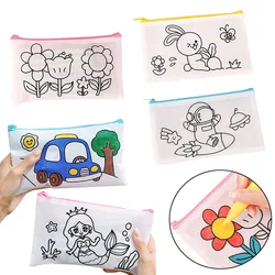 Funny Graffiti Stationery Storage Bag DIY Painting Craft for Kids Cute Rabbit Mermaid Astronaut Car Flower Pen Bag Coloring Toys