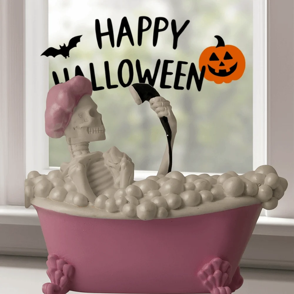 Figurina di fantasmi in resina a tema Halloween Modello artigianale Cartone animato in piedi Fantasma Ornamento Display Bambola divertente