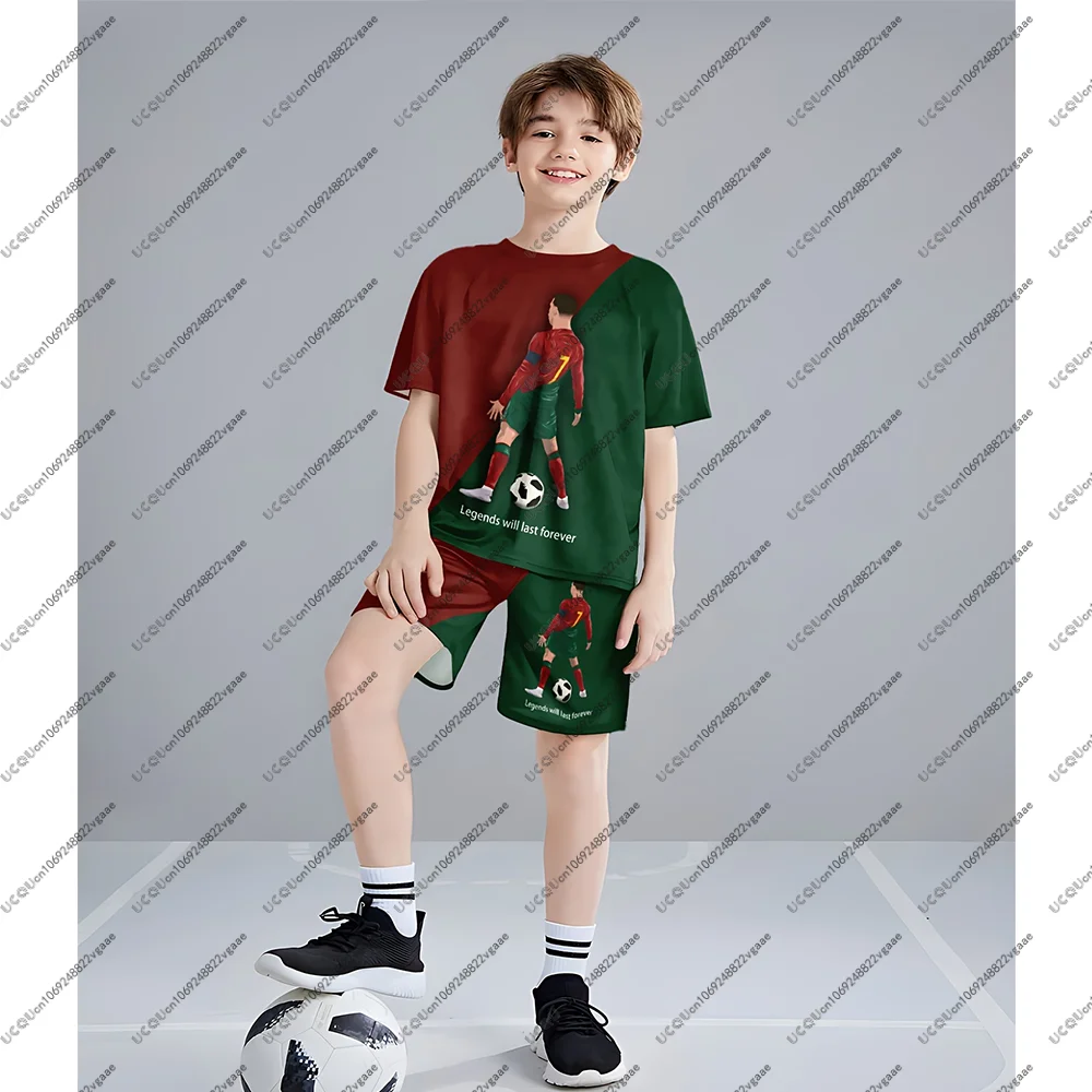 كرة القدم جيرسي المحملة الرجال الاطفال مجموعة كرة القدم عارضة تي شيرت 2PCS رونالدو 7 في الهواء الطلق هدية الشباب أعلى الصبي الرياضة قطار تنفس السراويل #3