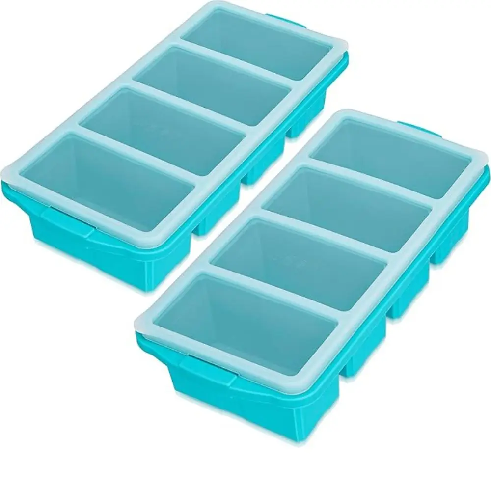 Set/Pcs Silicone Large Ice Cube Tray Non-stick Soup Freezer Container Freezing Tray with 4 Compartments for Storing with Lid