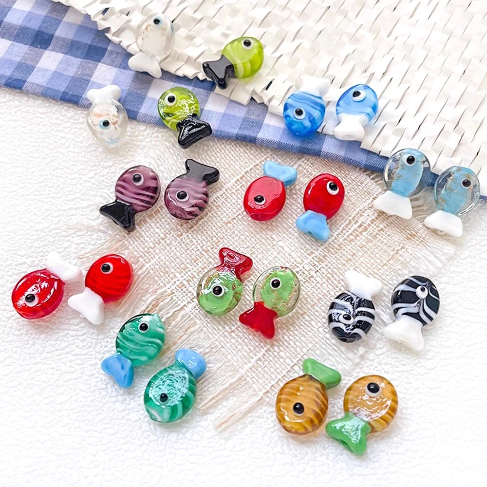 

6 шт., разноцветные рябь, позолоченные стеклянные бусины в виде маленьких рыбок, сделай сам, модные ювелирные изделия, ожерелье, браслет, аксессуары, материалы