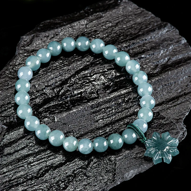 

A Blue Myanmar Jadeite Beads Bracelet Vintage Fashion Accessories Sunflower Bangle Stone Designer Natural Burmese Jade