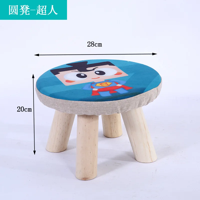 Solid Wood Stool Children's Stool Small Round Stool Changing Shoe Stool Living Room Cartoon Fabric Removable and Washable