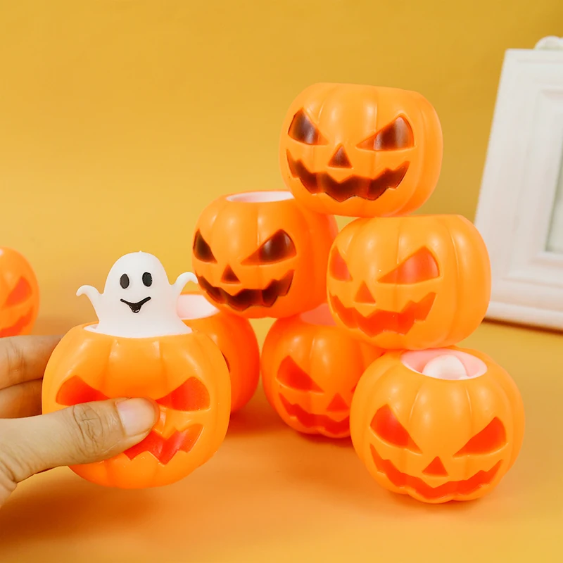 1P Halloween Funny Pumpkin Ghost Decompression Toy Thermoplastic Rubber Squeeze Bouncy Ball Kids Toys Halloween Party Decoration