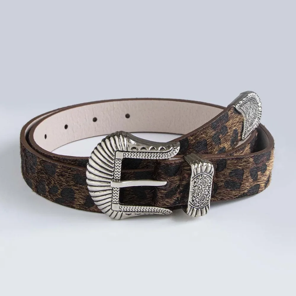 Mode Y2K Luipaardprint Riem Legering Cool Gesneden Gesp Riem Koffie Punk PU Vintage Tailleband Tailleafdichting