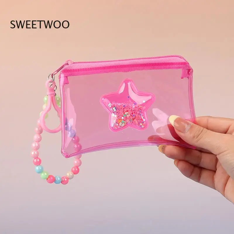 Cute Kawaii Quicksand Star Mini Storage Bag, Waterproof Jelly Cosmetic/keychain Pouch
