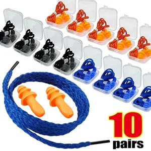 10/1Pairs Silicone Ear Plugs Noise Reduction Waterproof Earplugs with Cord Reusable Corded Earbuds for Swimming Sleeping Working