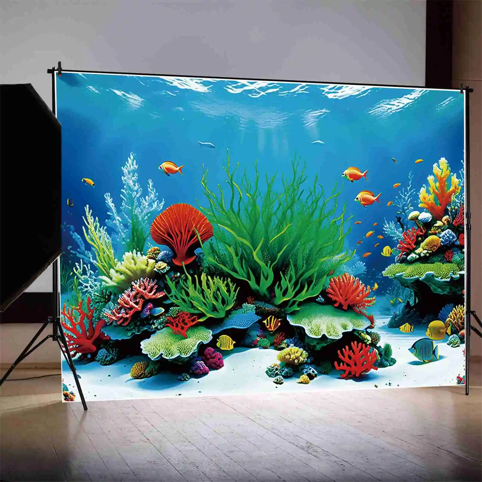 MOON.QG Summer Undersea Birthday fondali ragazza Red Coral Grass Wall Aquarium Background decorazione personalizzata per feste puntelli per fotochiamate