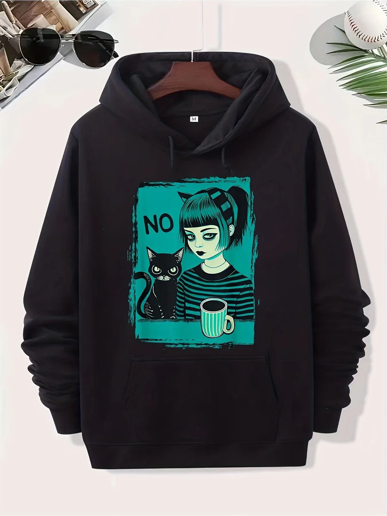 Dark At Heart Punk Goth Says No with Cat And Coffee T- Unisex 2025 Couple Sweater Hoodies