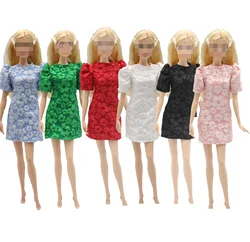 New 30cm 1/6 Doll 5 colors  Puff Sleeve Petal Embossed Maxi Dress for Barbies doll Accessories