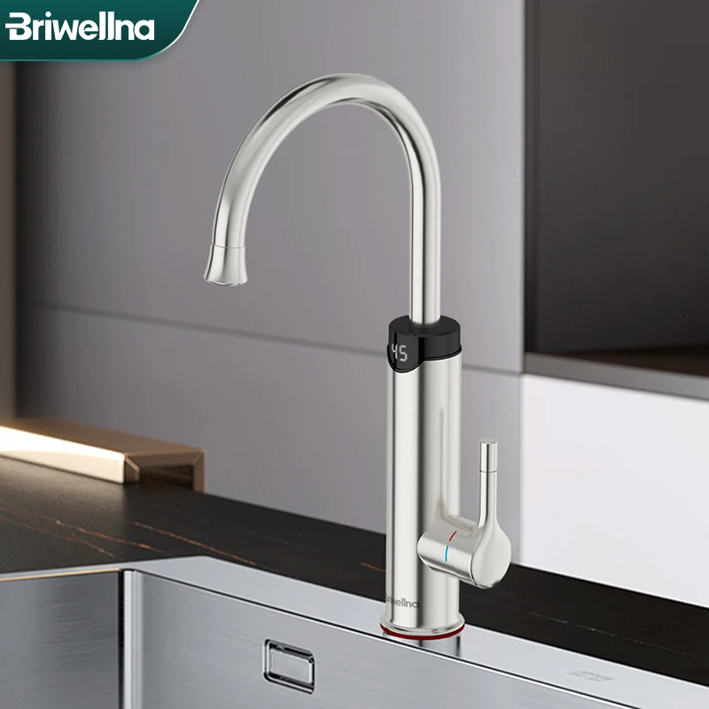 

Briwellna Electric Faucet With Digital Display Instant Hot Water Faucet Heating Tap Stainless Steel Electric Water Heater Geyser