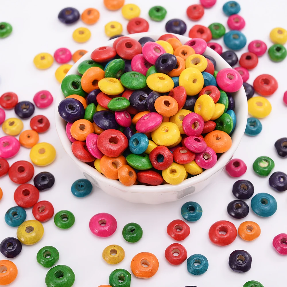 Colorful Abacus Shape Wooden Beads 4X8mm 100Pcs Flat Disc Wood Spacer Beads for Macrame Bracelet Keychain Jewelry Making Supply