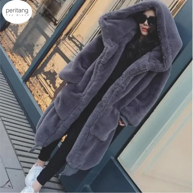 Oversized Winter Warm hooded Large size Long Solid color Faux Fur Coat 2024 Casual Long sleeve Women Fur Jacket Outwear