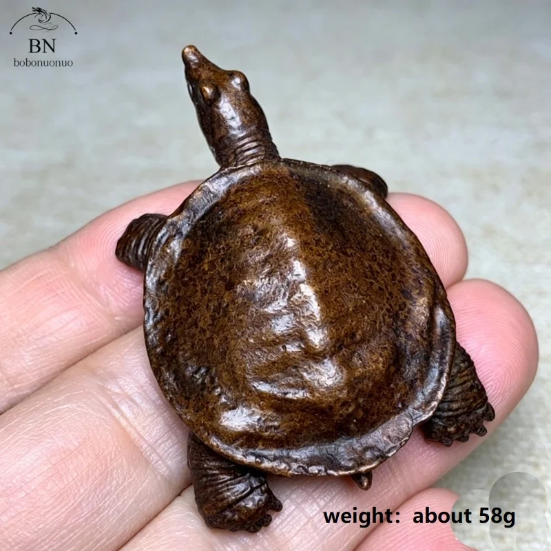 Antique Copper Mini Turtle Decorations Chinese Classical Brass Tea Pets Vintage Crafts Miniature Figurine Home Decor Accessories