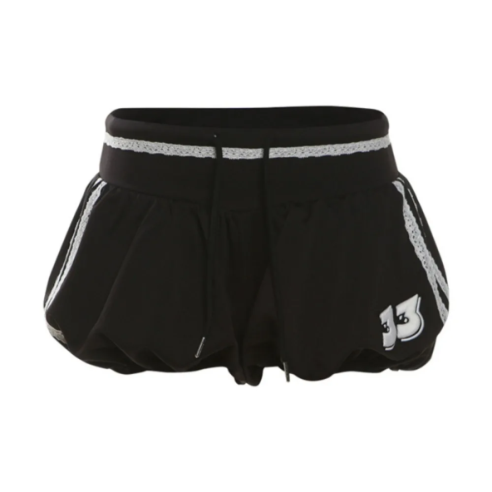 

Cool American Style Puff High Waist Shorts Casual Stripe Drawstring Short Pants Loose Sweatpants Wide Leg Shorts Women Summer