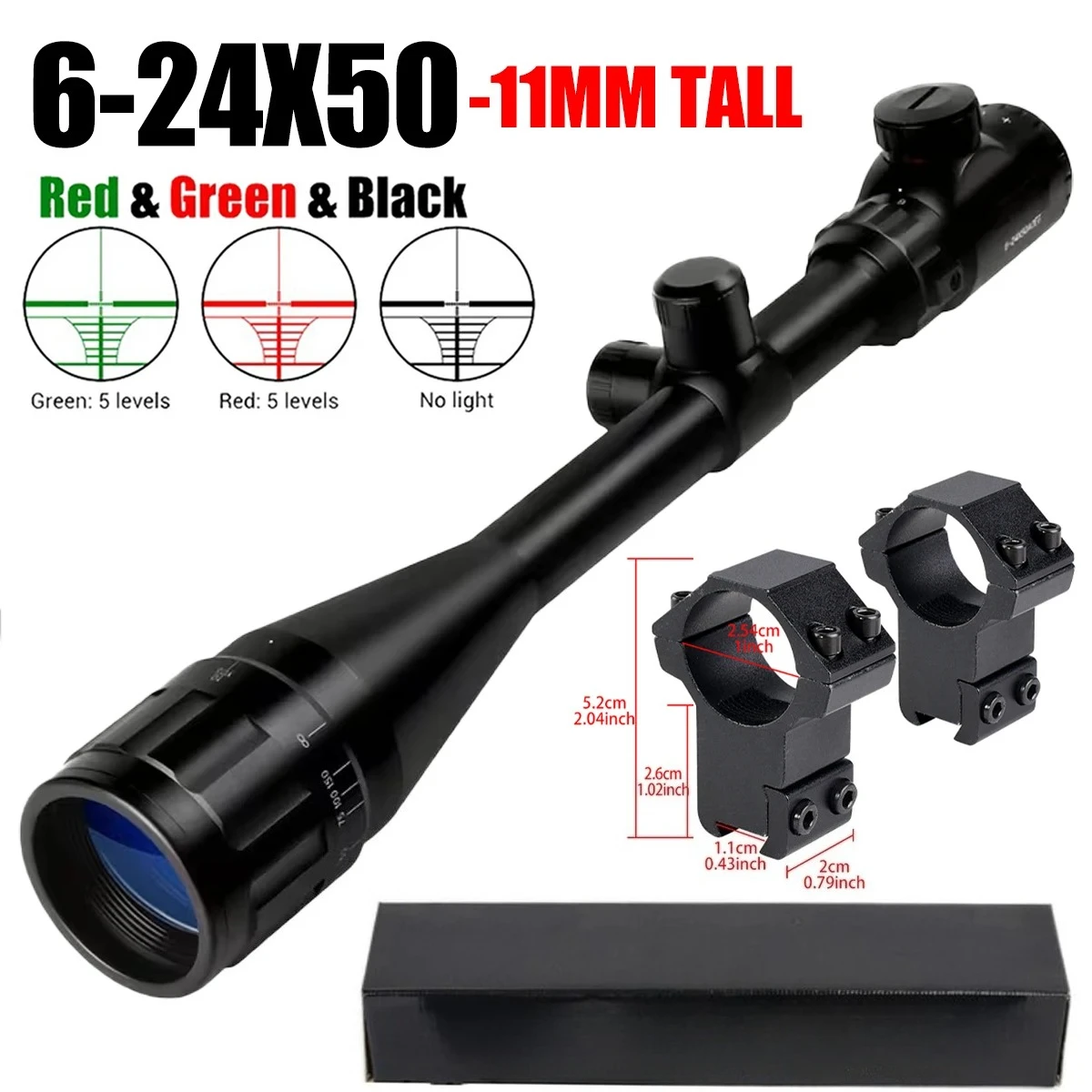 

6-24x50AOEG Scope Hunting Scope Range Finder Reticle Illuminated Optics Sight With 25.4mm Mount Rings For Hunting Collimator