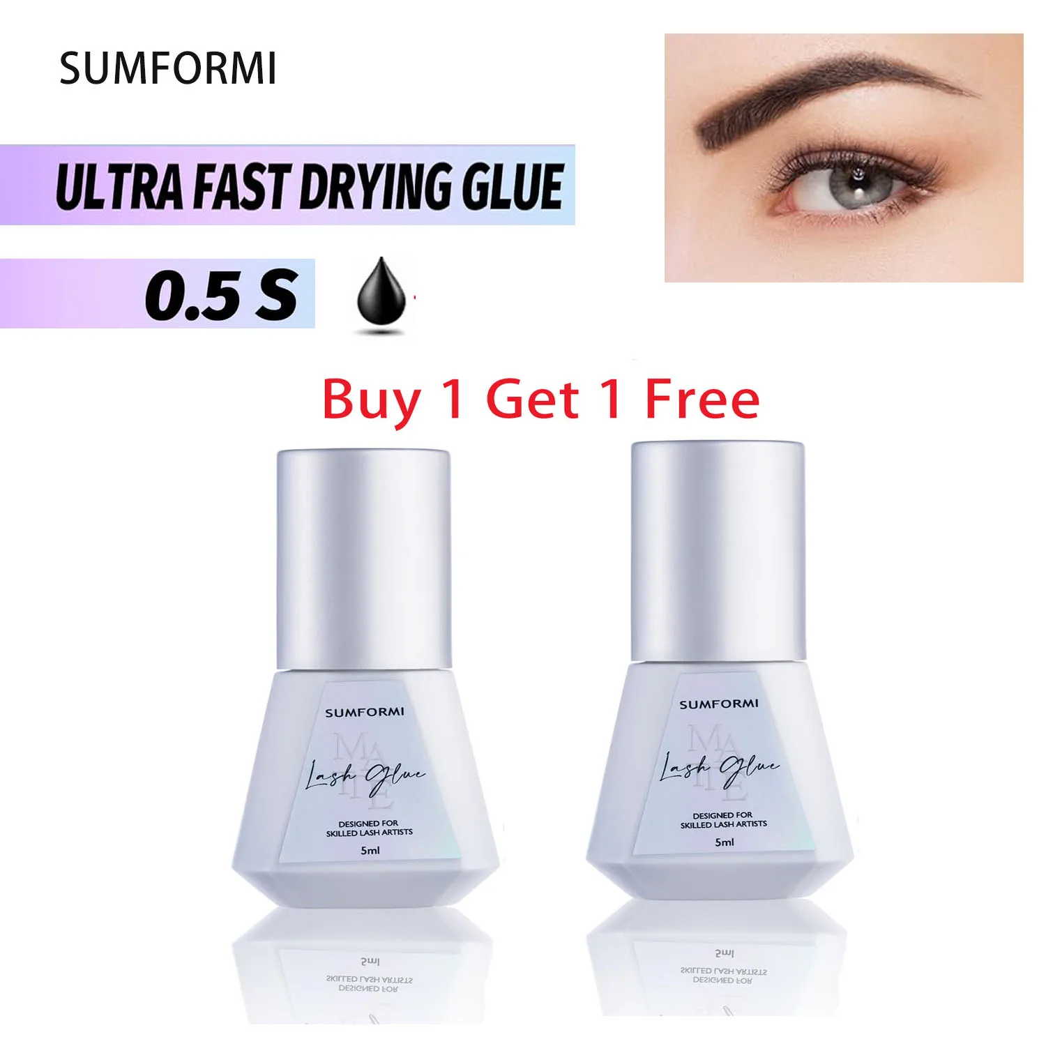 

SUMFORMI 0.5s adhesive eyelashes golle Glue 6-8weeks Waterproof Adhesive Eyelash Glue Accelerator Curing Solution Super Bonder