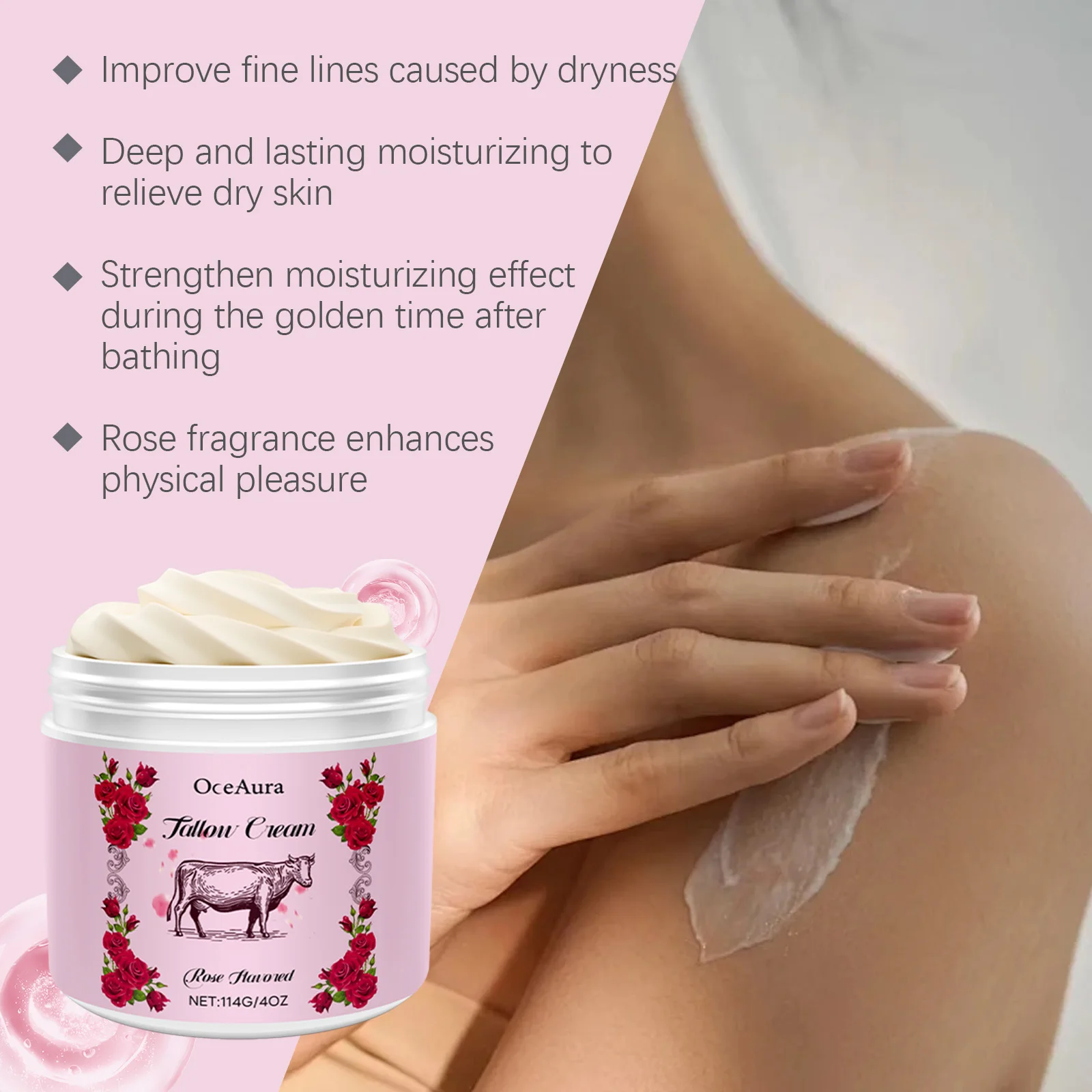 Rose Tallow Body Cream Deeply Moisturizes and Nourishes Relieves Dryness Improves Keratin Build-up Dullness Brightens Skin Care