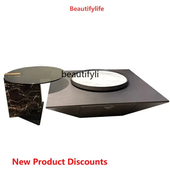 

X188 Piji Style Square Size Tea Table Combination Italian Light Luxury Large Apartment Designer Model Marble Glass Side Table