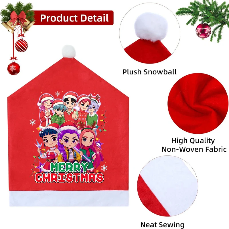 

K Pop Demon Huntersd Рождественский чехол на стул Нетканый чехол на стул Украшение домашнего стола Чехол на обеденный стул Рождественские украшения