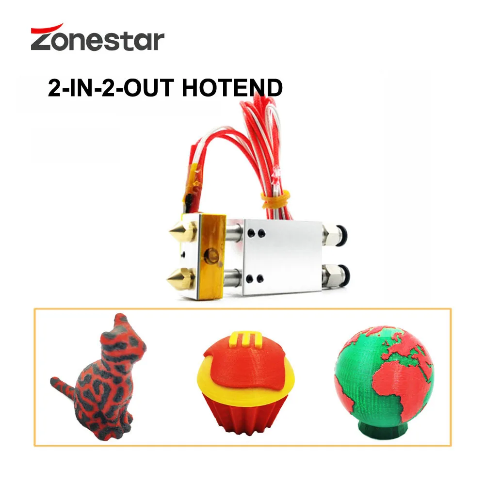 ZONESTAR Dual Color HOTEND 1.75mm 3mm Filament 2-IN-1-OUT 2-IN-2-OUT Mixing Color Non-Mix Color 0.4mm Nozzle Extruder 3D Printer