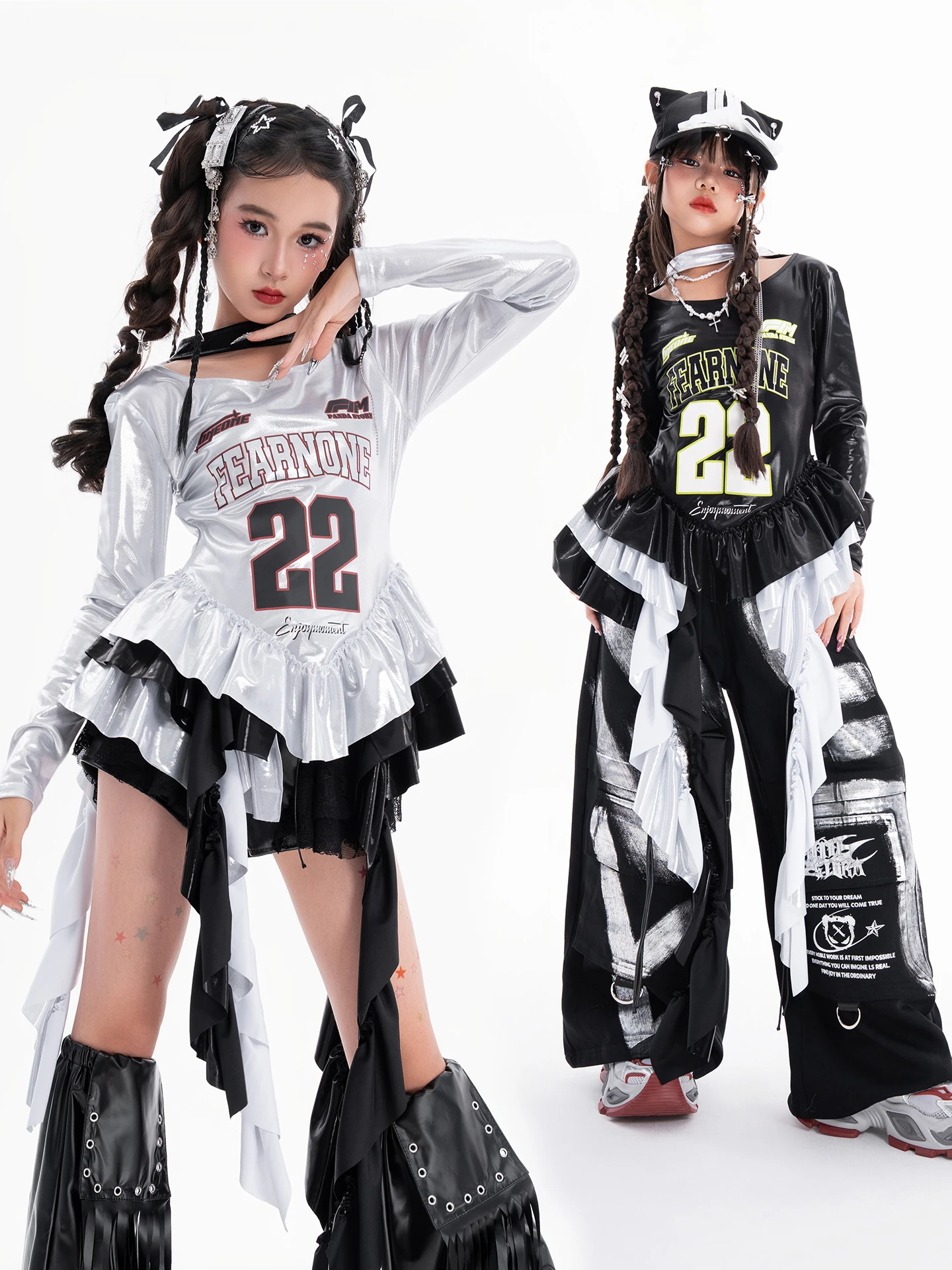 

Модное платье для групповых выступлений для уличных танцев, джазовых танцев, 2024, топ и брюки с длинными рукавами, детская одежда для подиума, DN22200