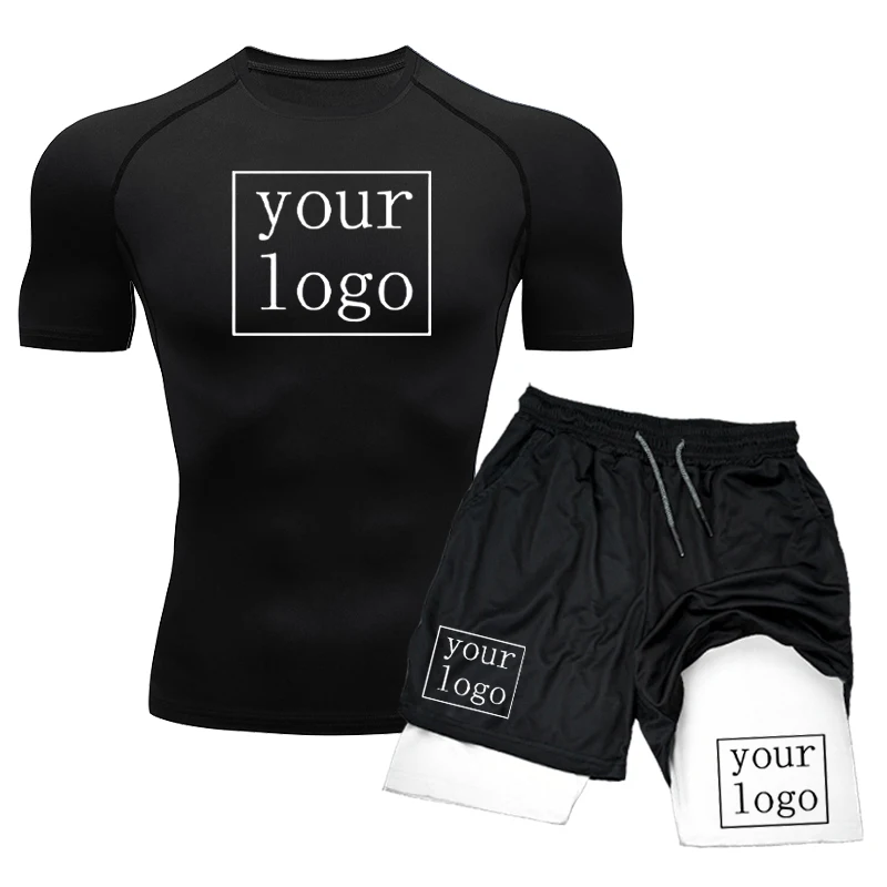 Custom Your Own Logo Compression T Shirt Men Summer Running T-shirt Elastic Quick Dry Sport Tops Athletic Gym Workout Shirts Men