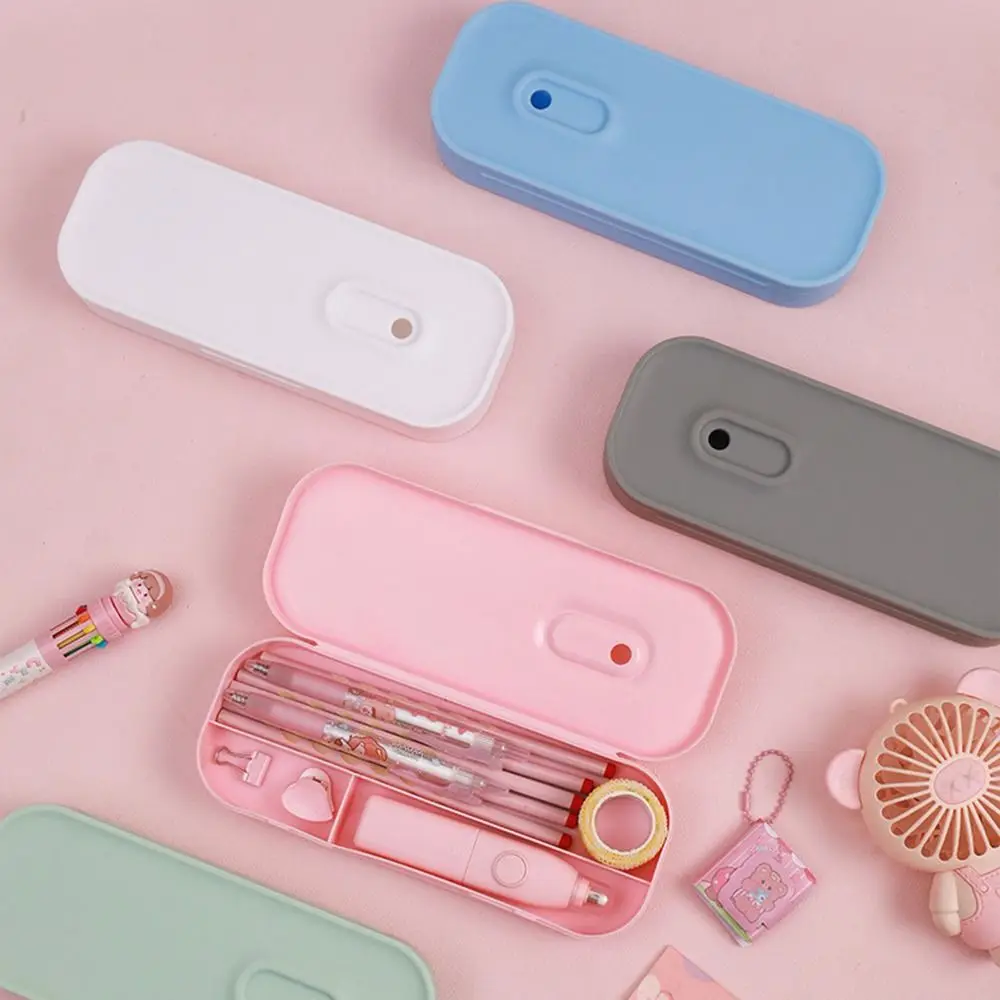 Kawaii Plastic Pencil Box Solid Color Simple Macaron Pencil Cases Macaron Style Large Capacity Stationery Storage Boxs