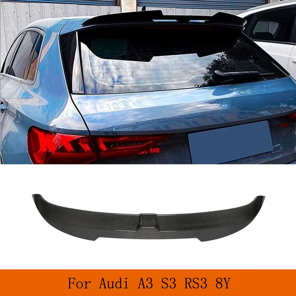 Real Carbon Fiber Rear Trunk Spoiler For Audi A3 Sline S3 RS3 8Y Sportback Hatchback Rear Roof Spoiler Trunk Wing Car Kits 21-22