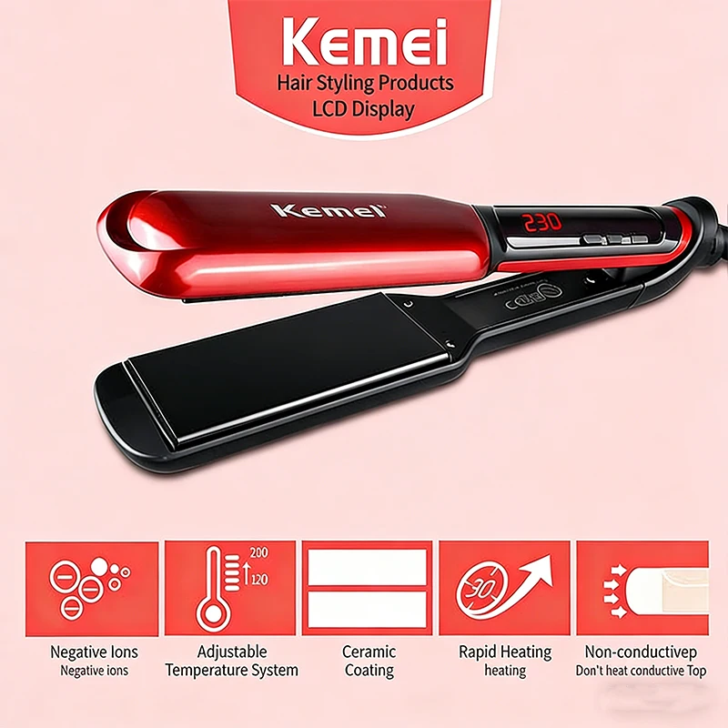 KM-9620 Professional Hair Straightener Iron Multi-Style Salon Quality Styling Tool for Perfect Hairstyling Hair Care Stack Iron