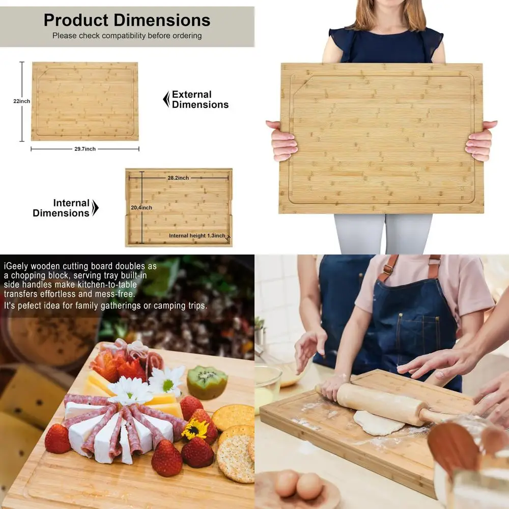 

Большая бамбуковая разделочная доска с канавкой и ручкой для глубокого сока, 30 x 22, защита верхней части плиты для электрических плит