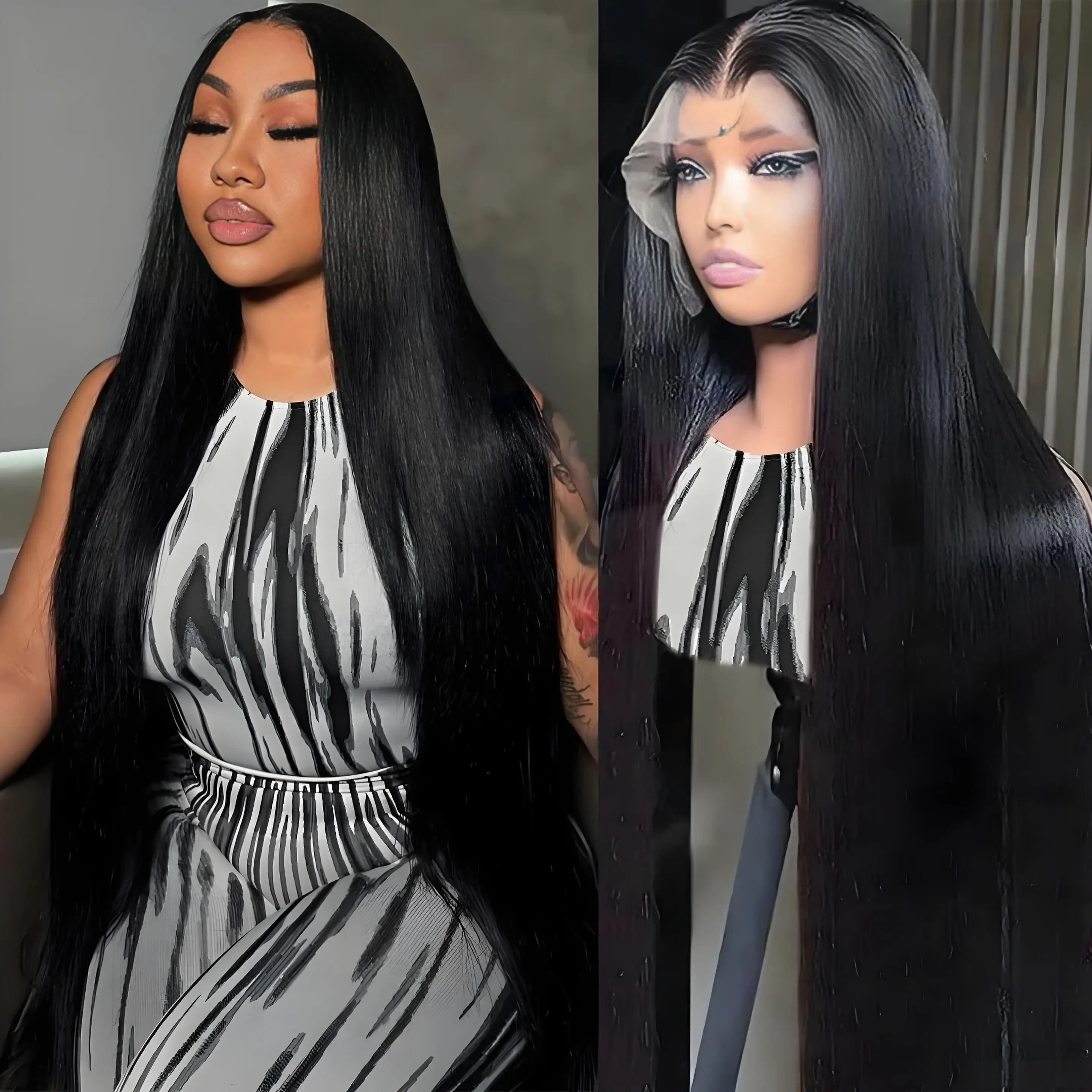 

46-дюймовые прямые парики Bone Straight, 13x6 HD, с предварительно выщипанной кружевной передней частью, из натуральных человеческих волос для чернокожих женщин, плотность 220, прозрачные бразильские волосы