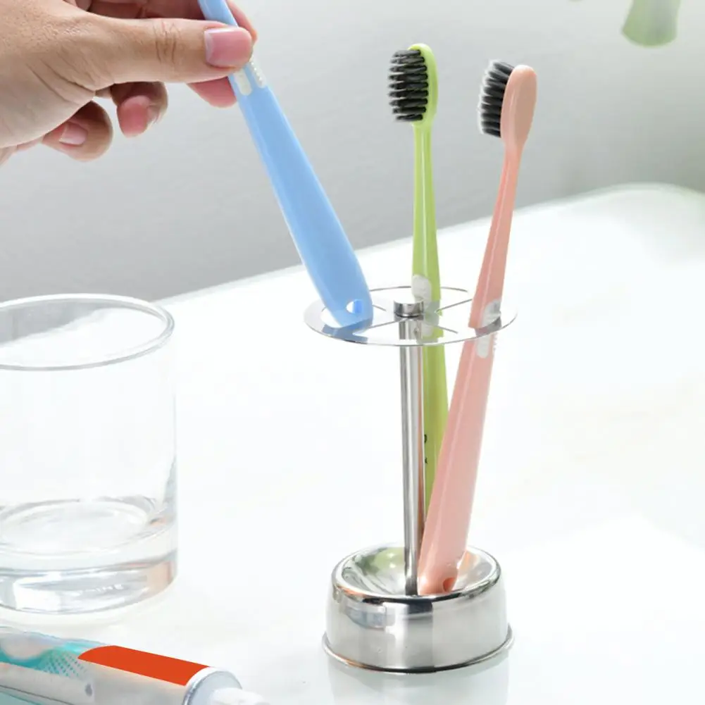 Modern Toothbrush Holder Metal Toothbrush Makeup Brush Holder with 4 Slot Storage Rack for Countertop Organization High