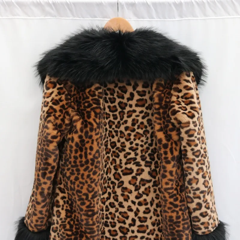 Women's Clothing Leopard Print Coat Long Coat Mink Fur Overcoat Fox Fur Fur Collar Winter Warm Windbreaker Loose Fit Plus Size