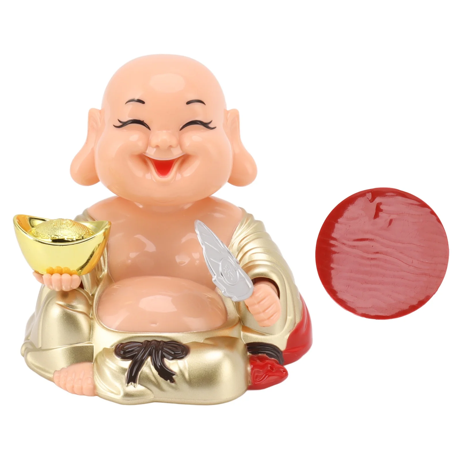 E2 Home Solar Powered Laughing Buddha Ornament Automatic Nodding Smiling Buddha Decoration for Car Home Decor Halloween Items