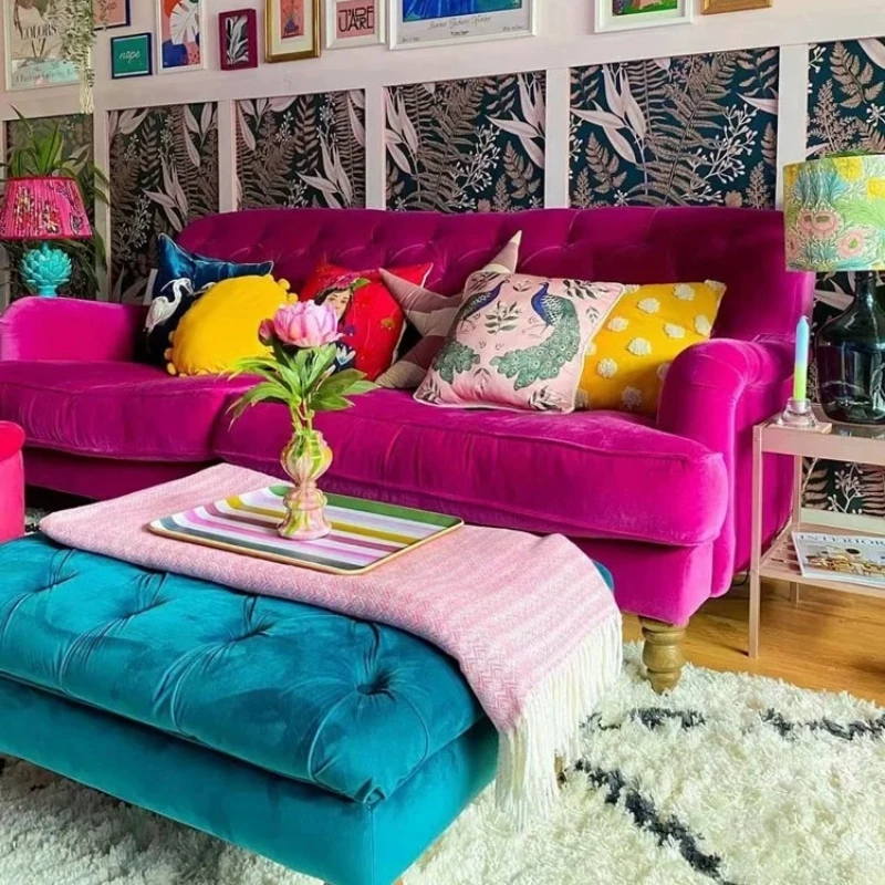 Retro living room high back buckle bed and breakfast leisure three sofa combination