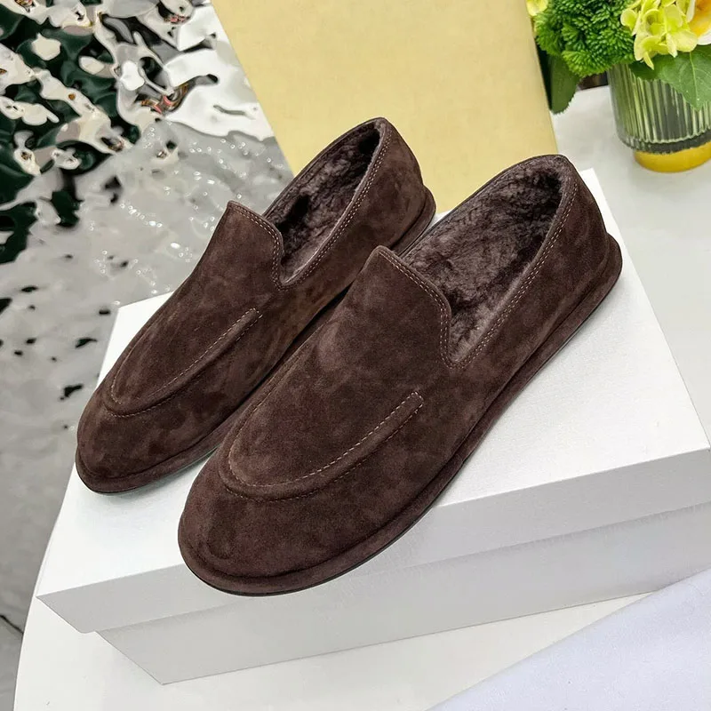 Flat Shoes Round Toe Deep Mouth Lazy Loafers Women Suede Autumn Winter Office Commuting Shoes Driving Shoes Zapatos De Mujer