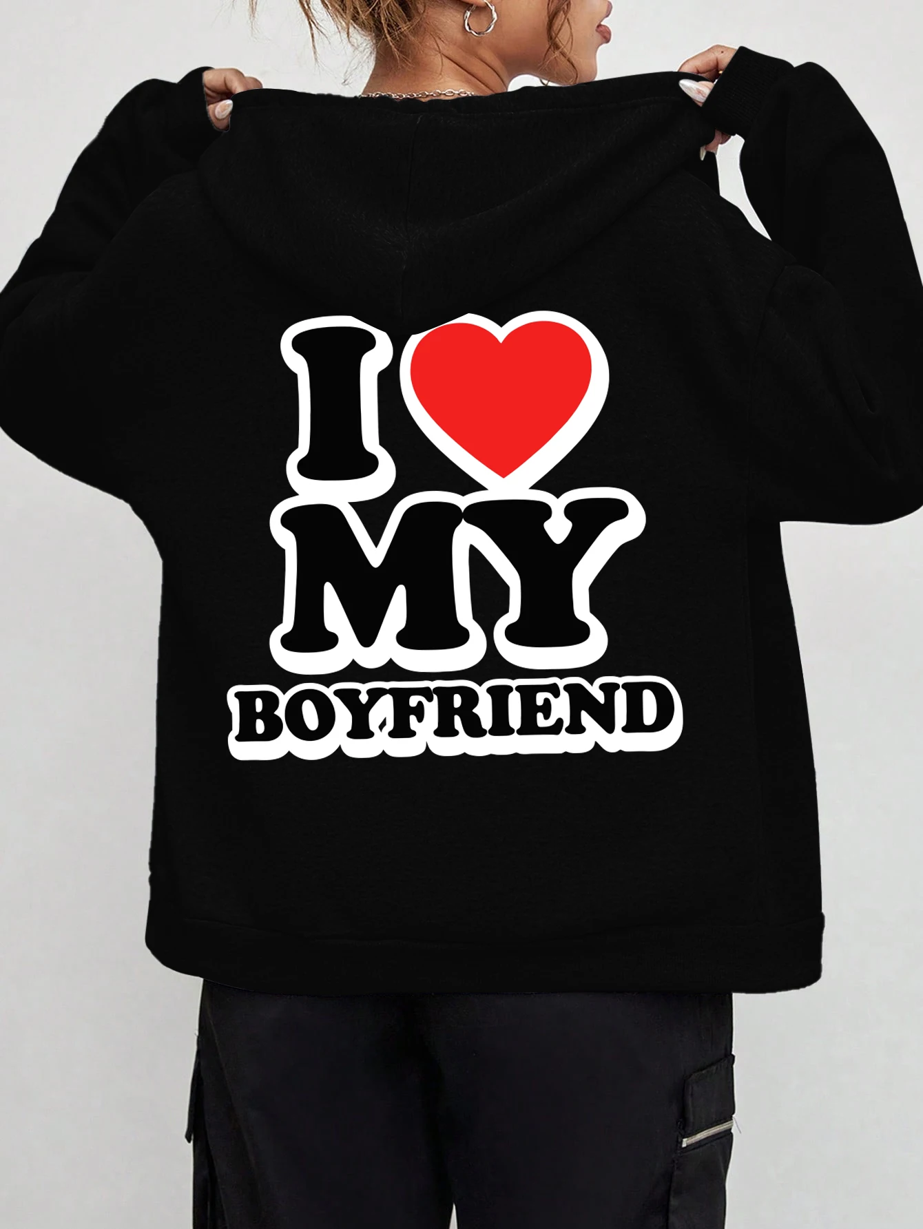 

Женская толстовка на молнии с принтом «Я люблю своего бойфренда», свободная толстовка в стиле хип-хоп, флисовые уличные толстовки, осенняя женская одежда с карманами Y2K
