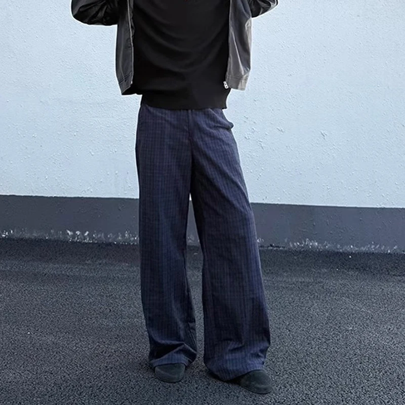 WTHT Trendy 2025 Autumn Men's Plaid Loose Straight Blazer Pants Fashion American Style High-waisted Wide Leg Trouser Male 2A2386