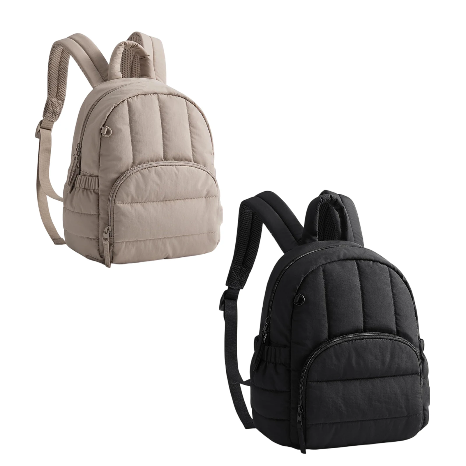 Women Simple Laptop Side Elastic Pockets Water- Quilted Rucksack Fluffy Shoulder Straps Commute Work Backpacks