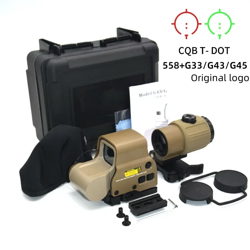 E-otech Holographic Collimator 558 Red Dot Sight G43/G33/G45 3X 5X Magnifier Airsoft Hunting Gear w/ 20mm Rail Mounts & QD Lever