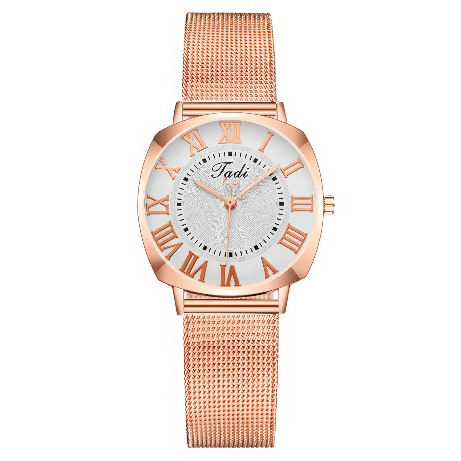 

‌ Металлический сетчатый ремешок из розового золота с белым циферблатом, женские наручные часы с римскими цифрами, осень-осень 2025, новый стильный подарок на праздник