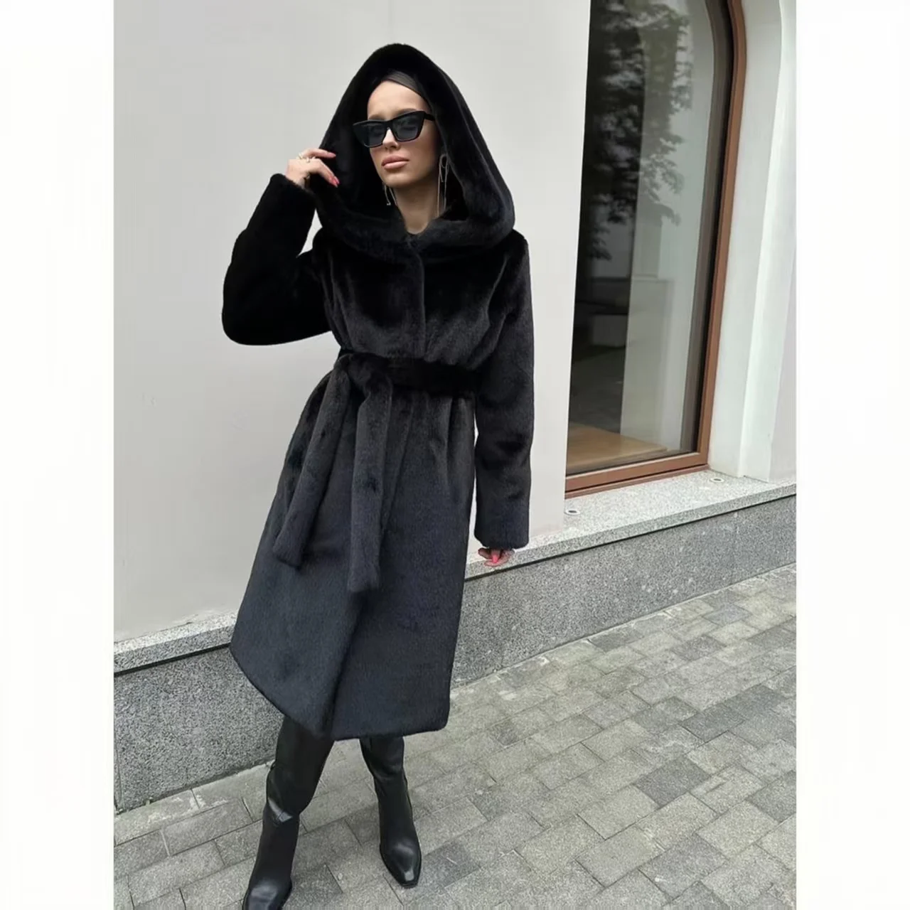 Winter Women High Quality Hooded Faux Fur Coat Luxury Long Fur Coat Loose OverCoat Thick Warm Plus Size Female Plush Coats - view 3