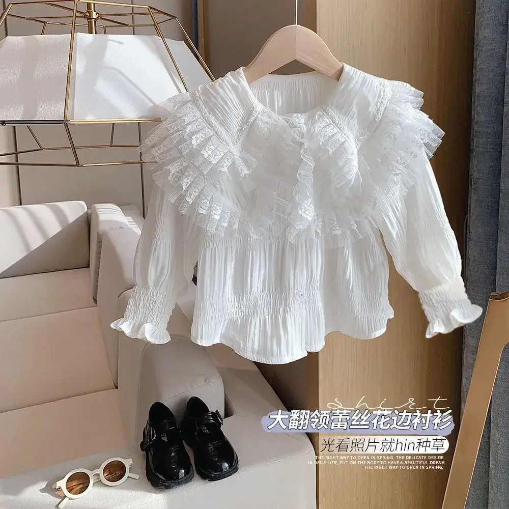 

Girl's Shirt Blouse Spring and Autumn 2026 New Fashionable Children's Long Sleeve Sweet Princess Top 100-150cm