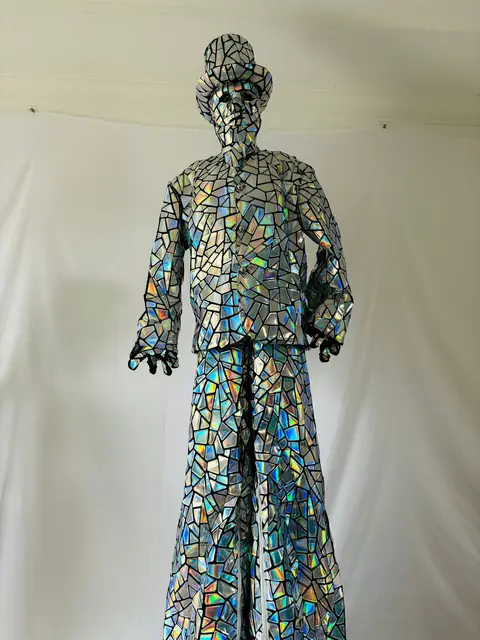 Metaliczny Lustrzany Materiał Kozaki na Szczękach Bez LED Strój Robot Kostium Ubrania Pokaz Sceniczny DJ Taniec Kryoman Gigant Odzież
