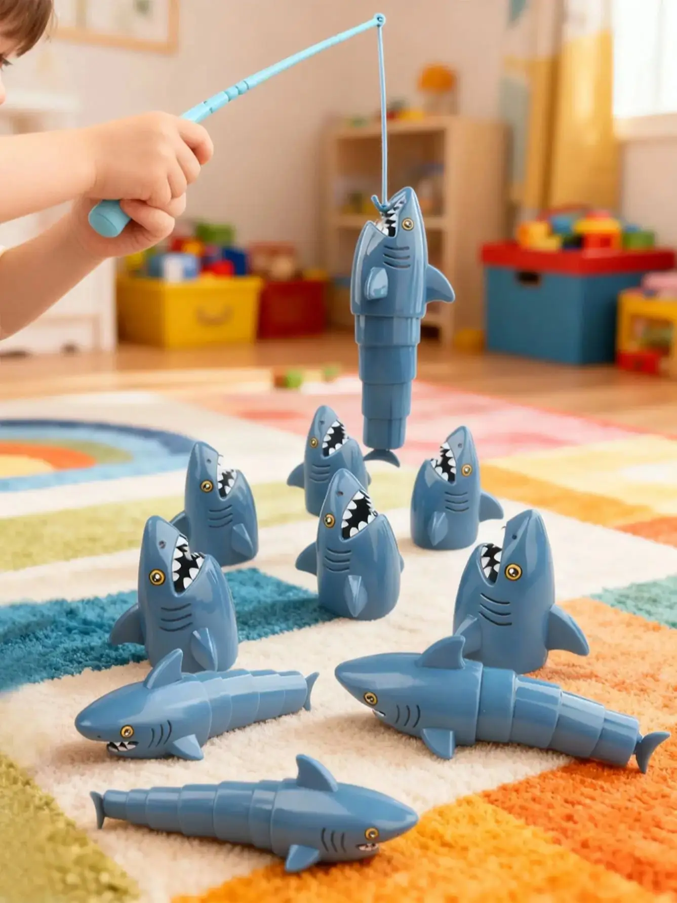 Haifisch-Angelspiel für Kinder mit Ruten und Spinner, interaktives Familien-Tischspiel, Badespielzeug für Pool und Strand, Geburtstagsgeschenk für Jungen und Mädchen – Detail 1