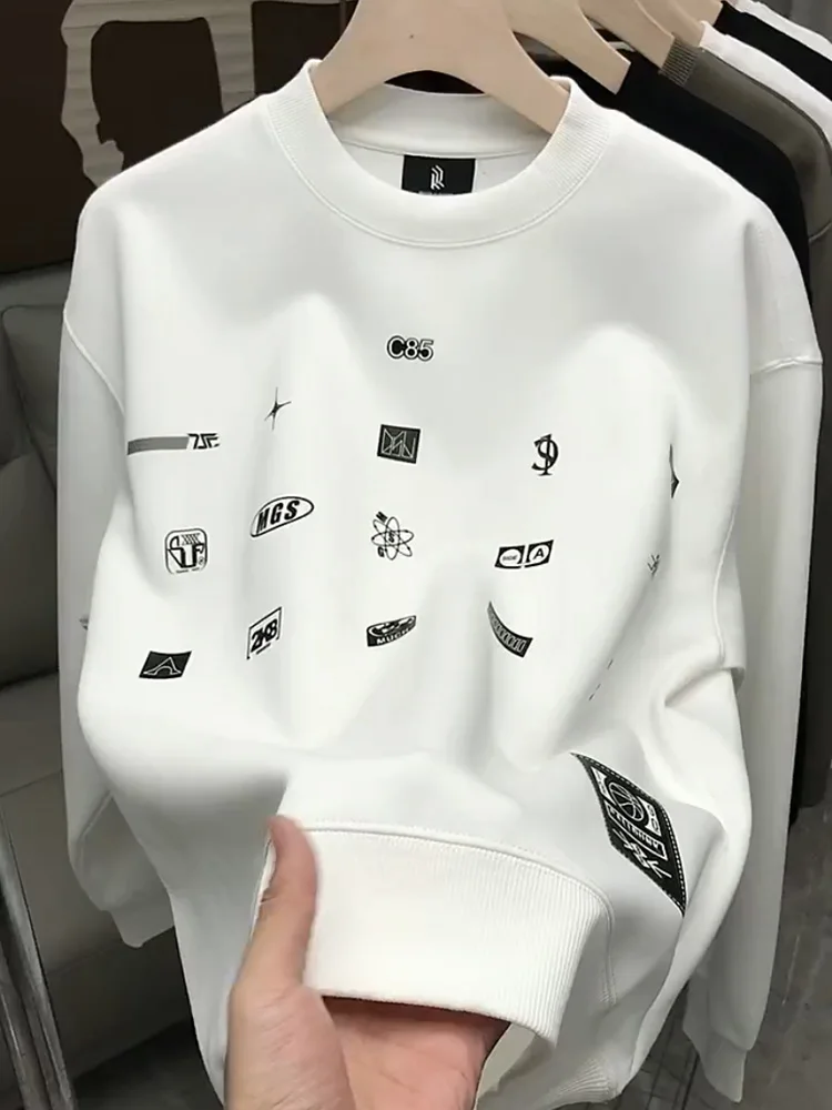 Camiseta Masculina Americana Moderna de Manga Longa com Gola Redonda e Estampa de Letras, Versátil, Casual, Elegante, para Jo...