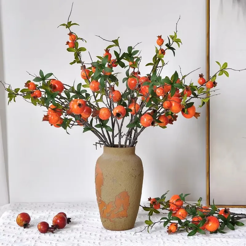 Pomegranate fruit branch artificial flowers 6-Fruit flores artificiales for home wedding decor outdoor garden decoration flores