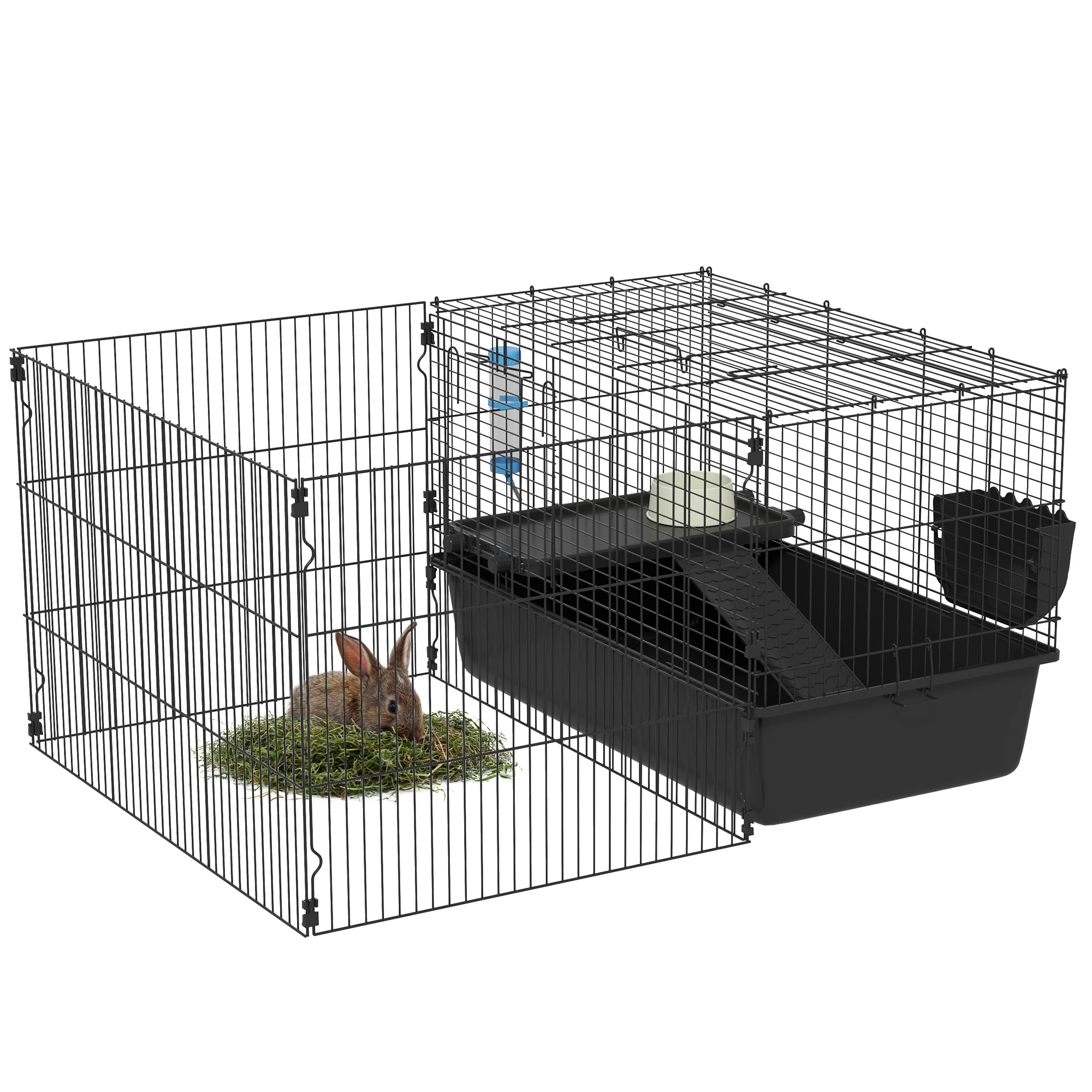 

Small Animal Cage with Playpen, Pet Habitat Indoor for Guinea Pigs Hedgehogs Bunnies with Accessories, 42" x 33" x 21"